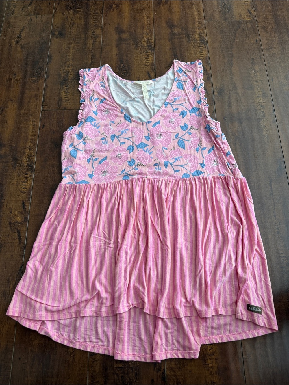 Matilda Jane Pink Floral & Blue Leaf Sleeveless Tunic Top